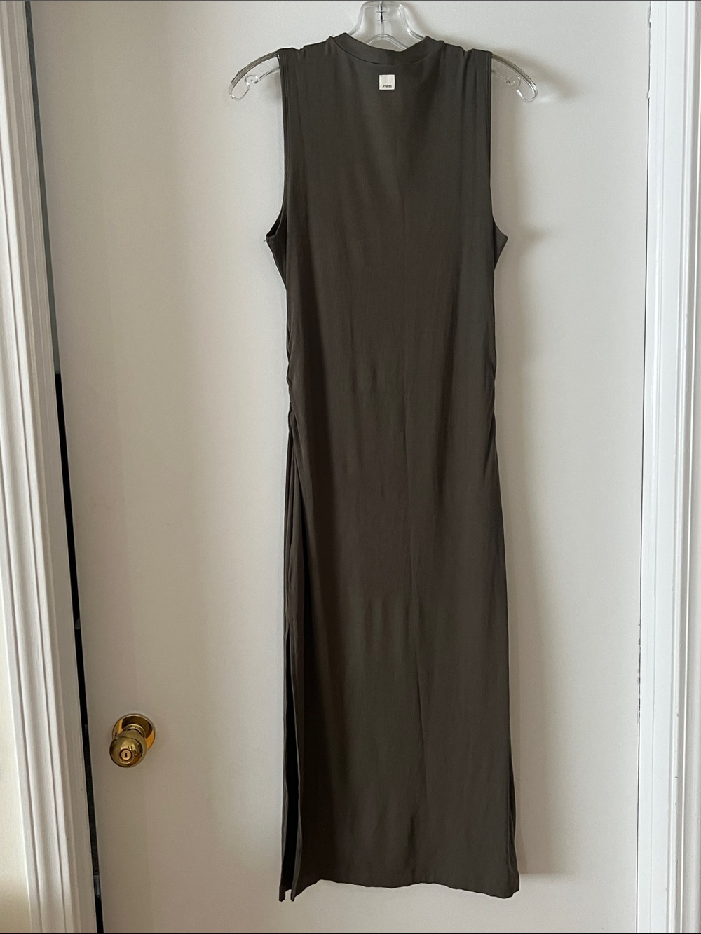 Vuori Pose Sleeveless Ribbed Mock Neck Midi Dress in Olive Green - Picture 3 of 4